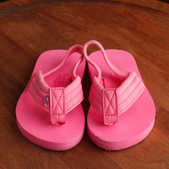 Rainbow Sandals Infant SZ 5/6 Pink Grombow Flip Flop Backstrap Summer Beach Shoe - Picture 1 of 9